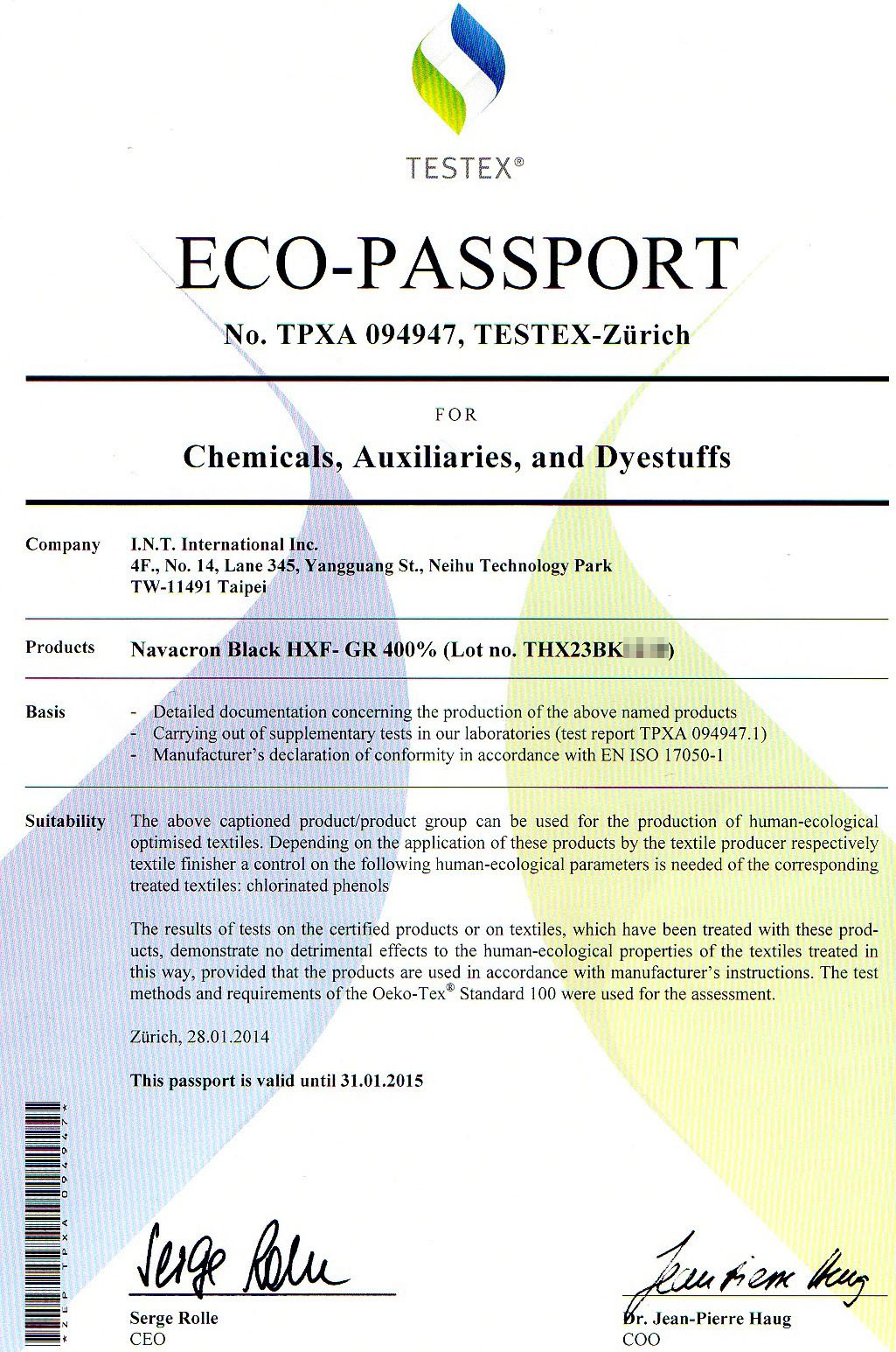 Our products got the certification named ECO PASSPORT - News